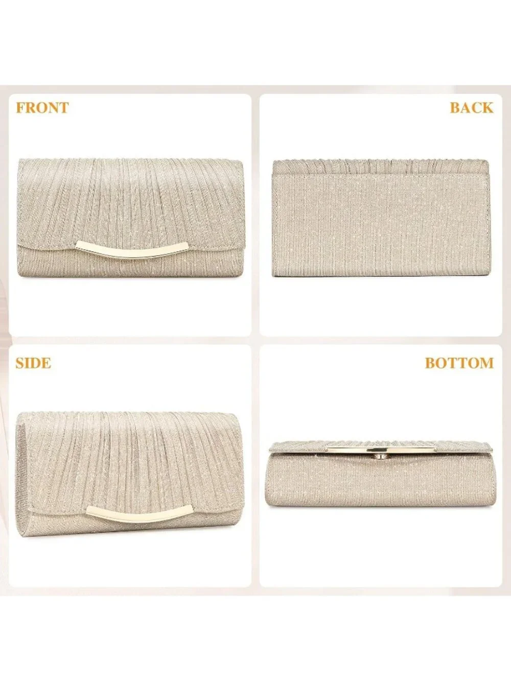 Women's Champagne B Clutch Purse Formal Evening Bag Wedding Party Handbag